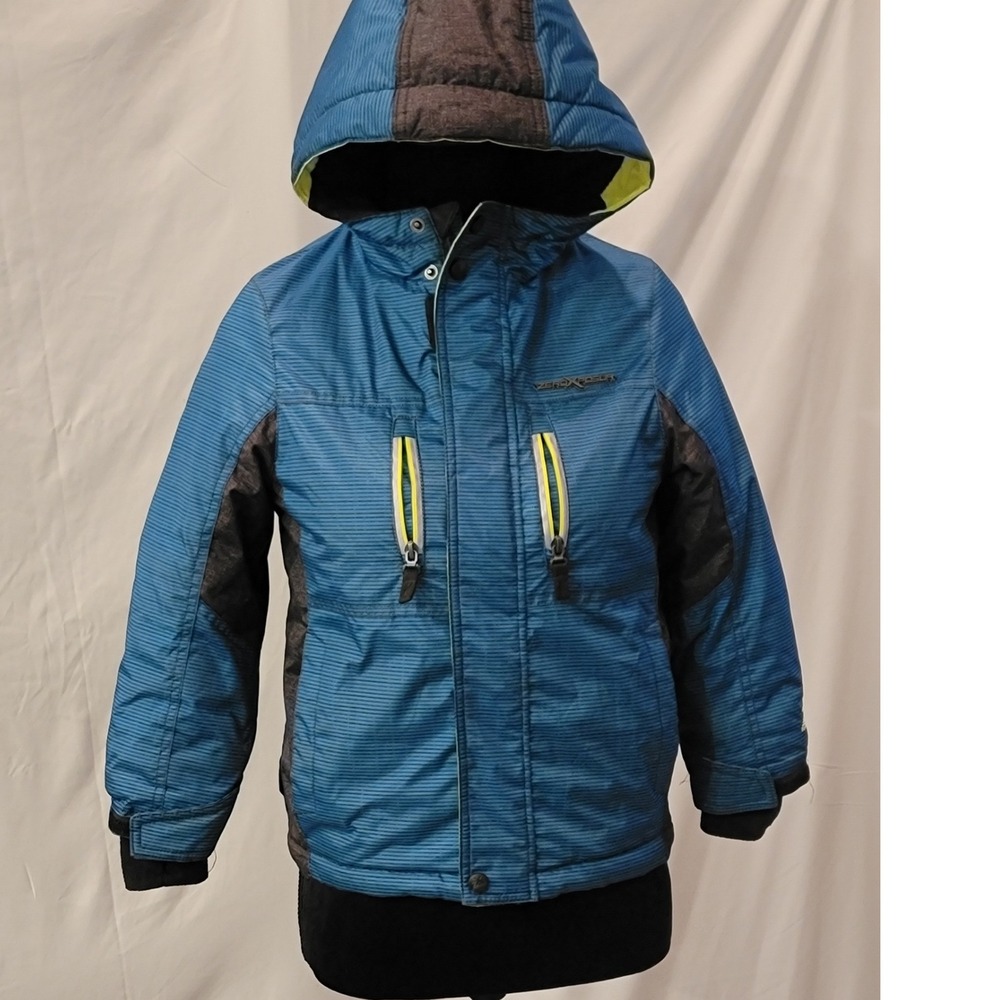 ZeroXposur Boys Blue Striped Winter Puffer Jacket Hooded Ski Coat Size L 7